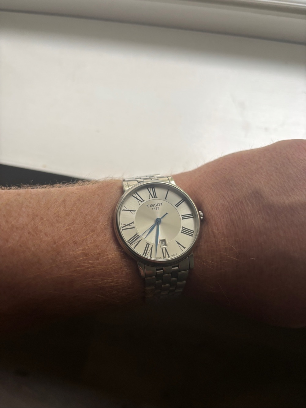 Tissot Carson - Silver Quartz Watch with Blue Hands